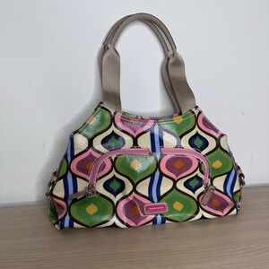 Franco Sarto Women's Multicolor Retro‎ Hippy Vinyl Patterned Tote Large 065